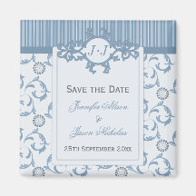 Save the Date Magnet, hellblaue Streifen und Damas Magnets