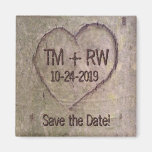 Save the Date Magnet, Herz geschnitzt im Baum