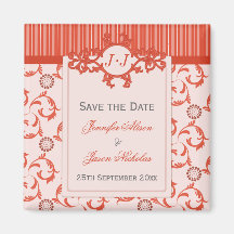 Save the Date Magnet, Mandarine-Streifen und Damas Magnete