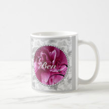 Save the Date mit Perlen und rosa Blumenentwurf Tasse