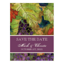 Save the Date Mitteilungs-Herbst-Trauben-Blatt Postkarten
