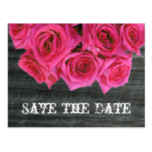 Save the Date Postkarte - heißes Rosa Rosen u. Bar