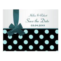 Save the Date schwarze und aquamarine Polkapunkte 