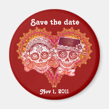 Save the Date Zuckerschädel-Paar-Magnet Kühlschrankmagnete