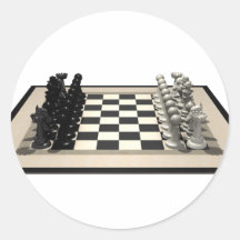 Schachbrett mit Schach-Stücken: Runde Sticker