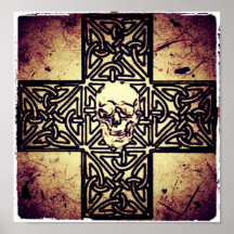 Schädel im keltisches Kreuz-Gold, Sepia, schwarzes