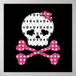 Schädel-u. Knochen-Lilien-Rosa-Polka-Punkt Plakate