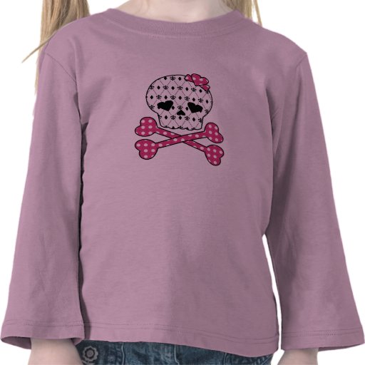 Schädel-u. Knochen-Lilien-Rosa-Polka-Punkt T-shirt