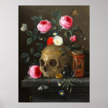 Schädel und Rosen Posterdruck