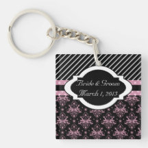 Schicker Damast rosa und schwarzes Wedding Keychai Schlüsselring