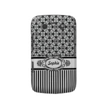Schicker Parisschwarzweiss-Damast und -streifen Blackberry Bold Etuis
