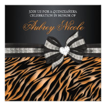 Schicker Zebra Quinceañera laden mit Jeweled Bogen Individuelle Einladungen