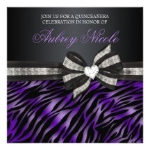 Schicker Zebra Quinceañera laden mit Jeweled Bogen Personalisierte Ankündigungskarten