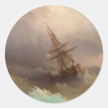 Schiff im stürmischen Meer Runde Aufkleber