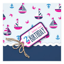 Schiffe ahoi! Mädchen-Geburtstag laden Quadrat 2 e Personalisierte Einladungskarte