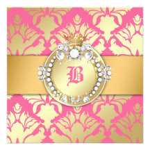 Schimmer-Königin-Babyparty des Damast-311-Golden Personalisierte Ankündigungskarte