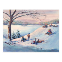 SCHLITTEN, KINDER u. SCHNEE durch SHARON SHARPE Postkarte