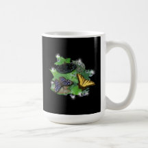 Schmetterlinge mit Blätter, Regentropfen, Sterne Kaffeetassen