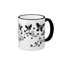 Schmetterlinge mit Blumenschwarzweiss-Becher Tasse