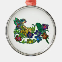 Schmetterlings-Frau mit Blumen u. Vogel Weihnachtsbaum Ornamente