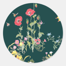 Schmetterlings-und Mohnblumen-Blumen-Garten Runde Aufkleber