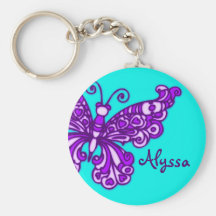 Schmetterlingsmädchen-Aqua lila Namenskeychain Schlüsselbänder