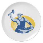 Schmiedehufschmied mit dem Hammer-Hufeisen Retro Flache Teller