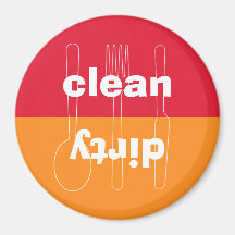 Schmutzige saubere rote orange Spülmaschine des mo Magnete