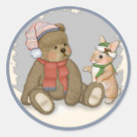 Schnee-WeihnachtsTeddybär und -häschen Runde Sticker