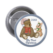 Schnee-WeihnachtsTeddybär und -häschen Button