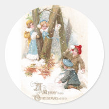 Schneeball-Kampf-Vintages Weihnachten Runder Aufkleber