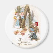Schneeball-Kampf-Vintages Weihnachten Magnete