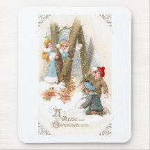 Schneeball-Kampf-Vintages Weihnachten Mousepads