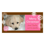 Schneeflocke-Hundeweihnachtsfoto kardiert Brown-Ro Personalisierte Foto Karte