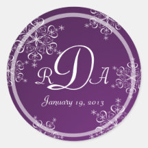 Schneeflocke-Monogramm-Hochzeit Runde Sticker