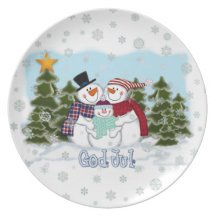 Schneemann-Familien-Gott-Jul-Platte Flache Teller