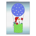 Schneemann in einem Heißluft-Ballon Grußkarte