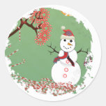 Schneemann mit CandyCane Baum Runder Sticker