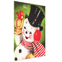 Schneemann mit Vogel Galerie Gefaltete Leinwand