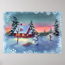 SCHNEEMANN, SCHNEEFLOCKEN u. SCHLITTEN durch SHARO Posterdrucke