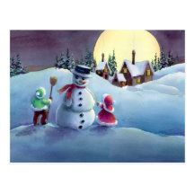 SCHNEEMANN u. KINDER durch SHARON SHARPE Postkarte