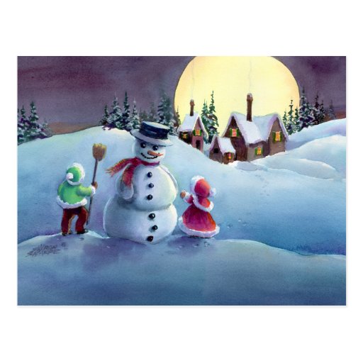 SCHNEEMANN u. KINDER durch SHARON SHARPE Postkarte