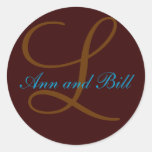 Schokolade und aquamarines Monogramm, die Invitaio Aufkleber