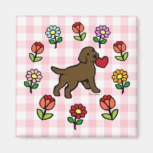 Schokoladen-Labrador-Welpe und rotes Herz Kühlschrankmagnet