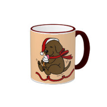 Schokoladen-Labrador-Welpen-WeihnachtsCartoon-Bech Kaffee Haferl