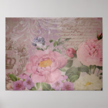 Schöne Vintage rosa und blaue Rosen und Blumen Posterdruck