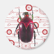 Schöner roter Käfer auf Retro Blumen Kühlschrankmagnet
