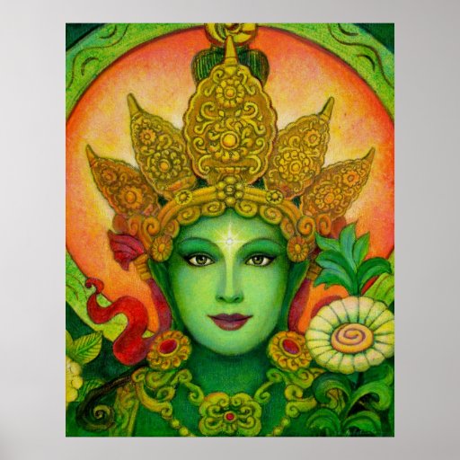 Schönes Kunst Buddha-Göttin-Grün-Taras Plakat