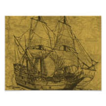 Schooner und Vintage Karte Photodrucke