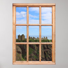Schottisches Schloss durch den Meerblick von einem Posterdrucke